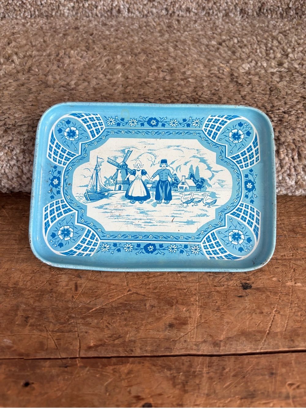 Blue Delft-Style Decorative Metal Tray